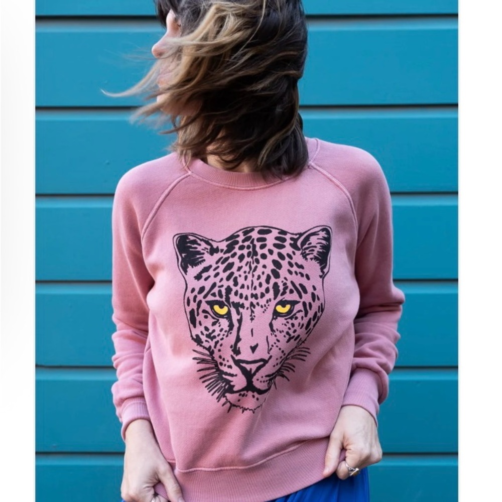 Thread Hippie LA Brand Pink Leopard Print Crew Neck Sweater - Picture 3 of 10